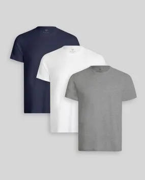 Pack de 3 polos Hombre Cuello Redondo Blanco / Azul Oxford / Plomo Melange